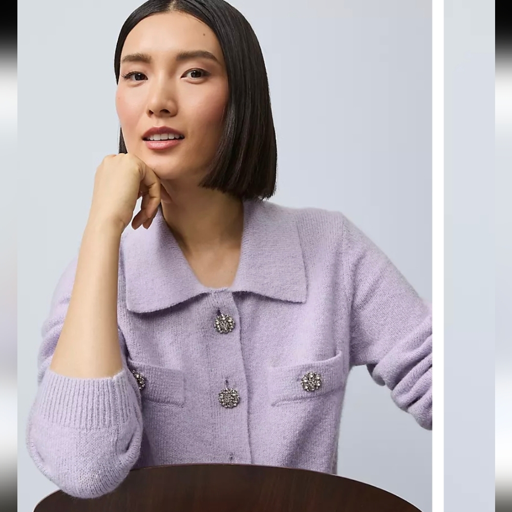 Ann Taylor Embellished Collared Cardigan- S